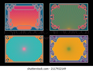 Psychedelic Art Nouveau Frame Set, 1900s Style Ornaments, 1960s Psychedelic Colors