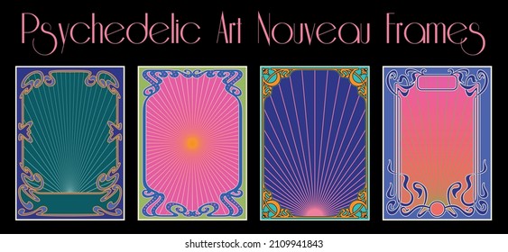 Psychedelic Art Nouveau Frames, 1900s Decorative Ornaments, 1960s Psychedelic Colors