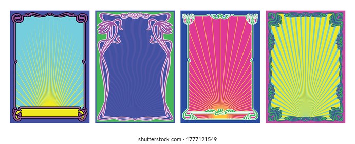 Psychedelic Art Nouveau Frames, Backgrounds, Cover, Poster Templates, 1920s Shapes, 1960s Colors