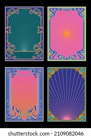 Psychedelic Art Nouveau Frames, Backgrounds, Templates for Posters, Covers. 1900s Decorative Ornaments, 1960s Psychedelic Colors