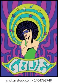 Psychedelic Art Poster Afro Hairstyle Woman from the 1970s 