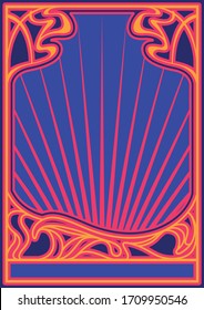 Psychedelic Art Poster, Cover Template Art Nouveau Frame, Psychedelic Colors 1960s, 1970s Style 