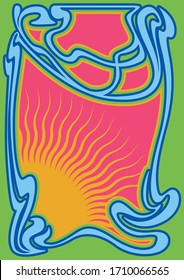 Psychedelic Art Poster, Cover Template 1960s, 1970s Style, Art Nouveau Frame