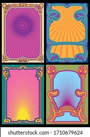 Psychedelic Art Poster, Cover Template 1960s, 1970s Style, Art Nouveau Frames and Decor