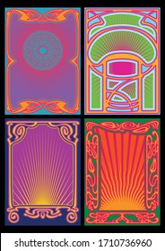 Psychedelic Art Poster, Cover Templates from the 1960s, 1970s, Art Nouveau Frames and Decor, Psychedelic Color Palettes