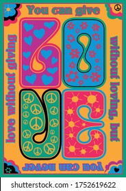 Psychedelic Art Poster Love Lettering 1960s Hippie Art Style 