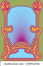 Psychedelic Art Poster Template, Art Nouveau Frame, Psychedelic Colors, Decorative Border 1960s, 1970s Style 