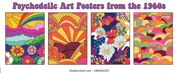 Psychedelic Art Posters, Covers, Backgrounds Templates 1960s Hippie Style 