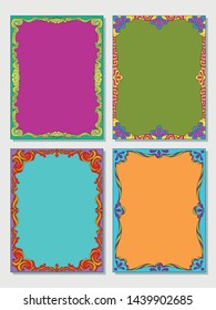 Psychedelic Art Style Decorative Frames, Photo Frames. Vintage Shapes, Colors from the 1960s, Hippie Style