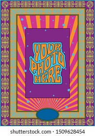 Psychedelic Art Style Photo Frame Vintage Colors and Decorative Elements