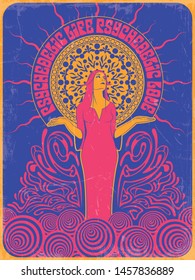 Psychedelic Art Style Woman in Love 1970s Poster Stylization 