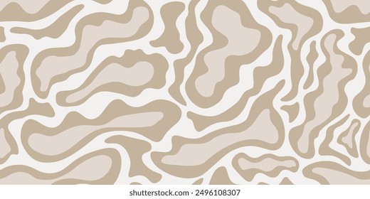 Psychedelic background abstract seamless pattern with beige sand waves. Fashionable stylization of desert dunes. Vector retro illustration