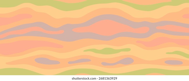 Psychedelic background abstract wavy liquid design in earthy orange, green, and beige tones. Psychedelic wavy pattern for retro posters, fabric prints, or creative digital art