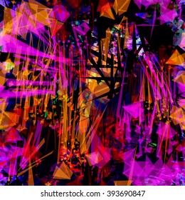 Psychedelic background of an acute-angled scratches and triangular elements. Vector. Grunge texture. Seamless abstract pattern