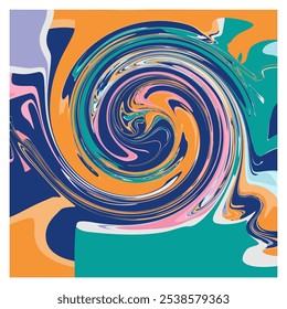 Psychedelic background blue circle aesthetic digital painting natural, for wall marble, ceramic . digital web.