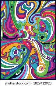 Psychedelic Background, Colorful Hippie Art Style Pattern