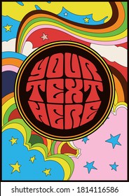 Psychedelic Background, Pattern, Cover Template, Vintage Colors and Shapes from the 1960s