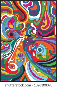 Psychedelic Background, Pattern Hippie Art Style Abstract Backdrop 