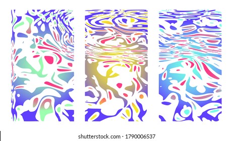 Psychedelic background set. Vertical good vibes colorful templates, tropical posters and cover designs. Vivid paint on canvas, full hd size for story, wide presentation