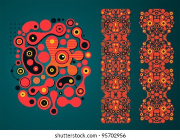 Psychedelic background and vertical seamless patterns. Vector decoration.