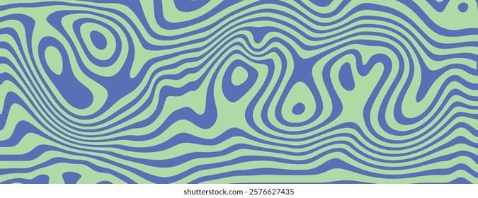 Psychedelic background with wavy, abstract patterns. Green and blue colors create a vibrant, trippy background texture. Psychedelic pattern background vector. Green background.