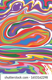 Psychedelic Background Wavy Pattern 1960s Style, Color Waves, Abstract Stains 