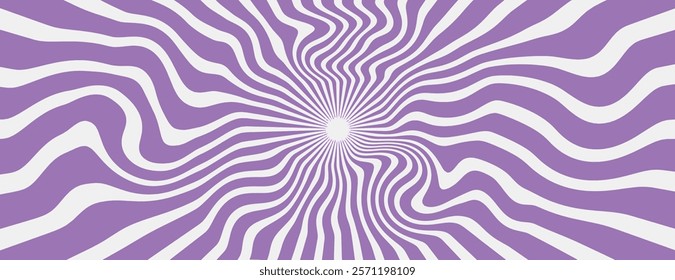 Psychedelic background with wavy purple and white lines. The background features a hypnotic, swirling purple pattern. Psychedelic pattern background vector. Purple background.