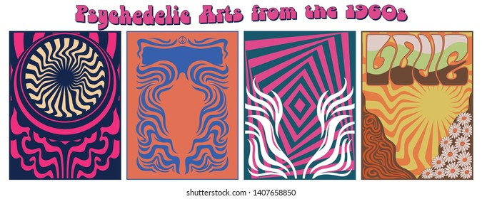 Psychedelic Backgrounds from the 1960s Hippie Art Style Posters  