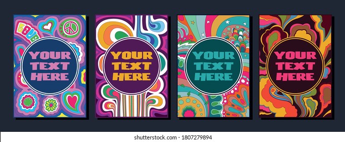 Psychedelic Backgrounds, Cover Templates, Bright Color 1960s Style 