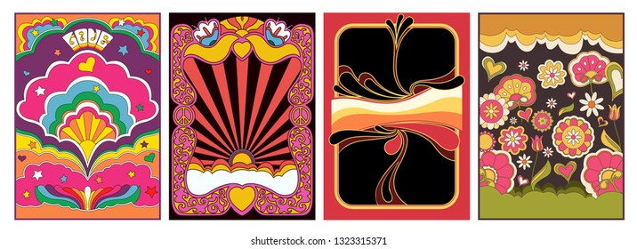 Psychedelic Backgrounds, Covers, Posters Template Hippie Style from the 1960s