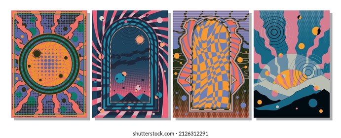 Psychedelic Backgrounds, Vector Templates for Posters, Covers, Illustrations