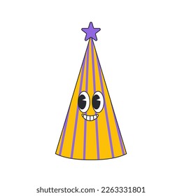 Psychedelic Birthday Cap. Groovy party hat. Birthday party hat. Vector isolated illustration. 