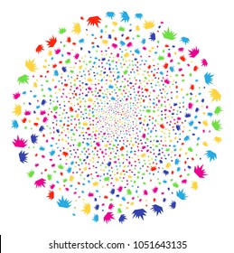 Psychedelic Boom Explosion salute round cluster. Vector sphere fireworks combined from scattered boom explosion objects. Psychedelic Vector abstraction.