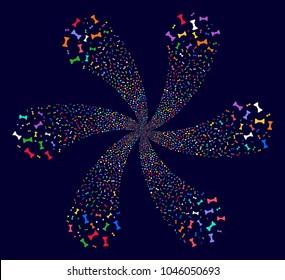 Psychedelic Bow Tie cycle abstract flower on a dark background. Suggestive vector twist done from scatter bow tie objects.
