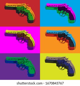 psychedelic bright colorful background with six contour revolvers