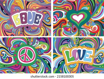 Psychedelic Bright Retro Colors Posters Set
