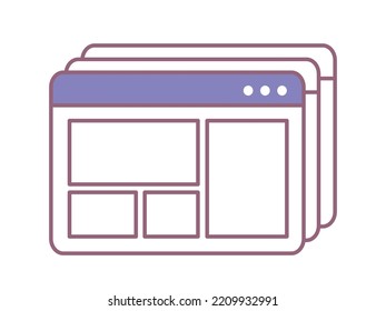 Psychedelic browser window. Interface element in old style, back to 80s and 90s. Programs and applications, software, Internet. Template, layout and mock up concept. Cartoon flat vector illustration