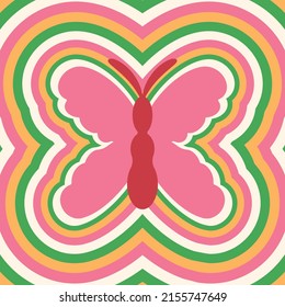 Psychedelic Butterfly Retro Burst Fun Funky Retro Y2K 70s 90s Fashion Seamless Repeat Pattern