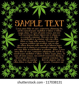 Psychedelic cannabis flyer text frame vector design