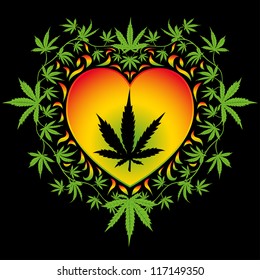 Psychedelic cannabis heart vector design