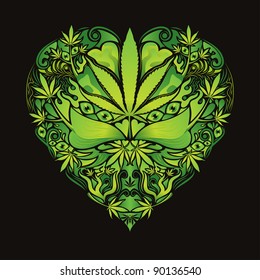 Psychedelic cannabis heart vector sign