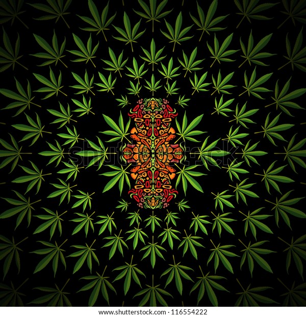 Psychedelic Cannabis Ornament Vector Design Stock Vector (Royalty Free