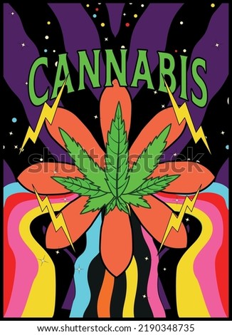 Psychedelic Cannabis in outer space, hippie weed killer acid lcd journey to outer space, planet with color around the universe, planets and stars, free vector