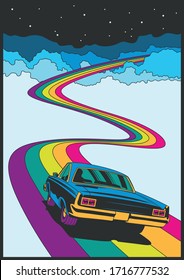 Psychedelic Car, Rainbow Road 1960s, 1970s Style Cover Template