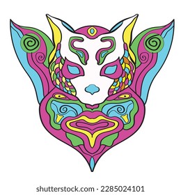 Psychedelic cat ornament vector illustration