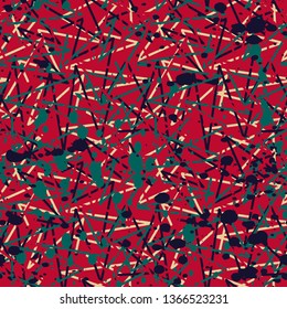 Psychedelic chaotic zig zag with dots seamless pattern. Abstract fashion trendy vector texture with hand drawn zigzag lines for textile, wrapping paper, surface, background