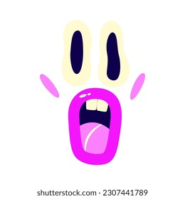 Psychedelic Character Funny Face smile. Craetive trippy character cartoon graphic. Comic funny emotions. Vector illustration