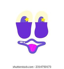 Psychedelic Character Funny Face smile. Craetive trippy character cartoon graphic. Comic funny emotions. Vector illustration