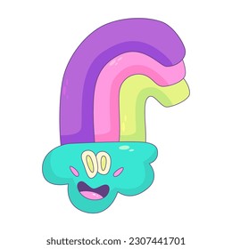 Psychedelic Character Funny Rainbow smile. Craetive trippy character cartoon graphic. Comic funny emotions. Vector illustration