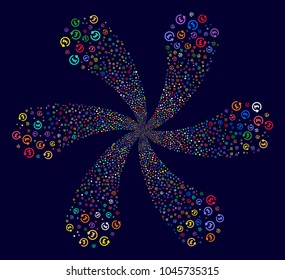Psychedelic Chargeback Pound swirl flower shape on a dark background. Suggestive centrifugal explosion combined from scatter chargeback pound symbols.